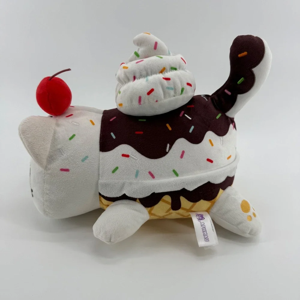 Aphmau MeeMeows Ice Cream Sundae Cat Plush 11 Inch White Brown Sprinkles Cherry
